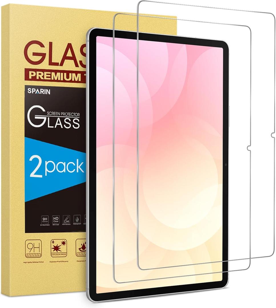 SPARIN 2 Pack Screen Protector for Samsung Galaxy Tab S11/ S10 Lite/ S10 FE/ S9 FE/ S9, (11"& 10.9") Tempered Glass Compatible with S Pen, Case Friendly, Anti-Scratches