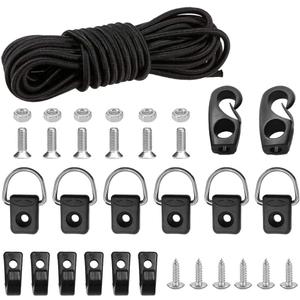 CLIO Kayak Deck Rigging Kit 8 Feet Bungee Cord with Bungee Cord Ends Hooks and Fishing D-Ring with 304 M6 Screw and 6 J-Hooks for Kayak Boat Canoe Outfitting Fishing Camping Kit