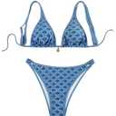 SweatyRocks Women's Bathing Suits Floral Print Triangle Bikini Set Spaghetti Straps Two Piece Swimsuits Floral Blue Small