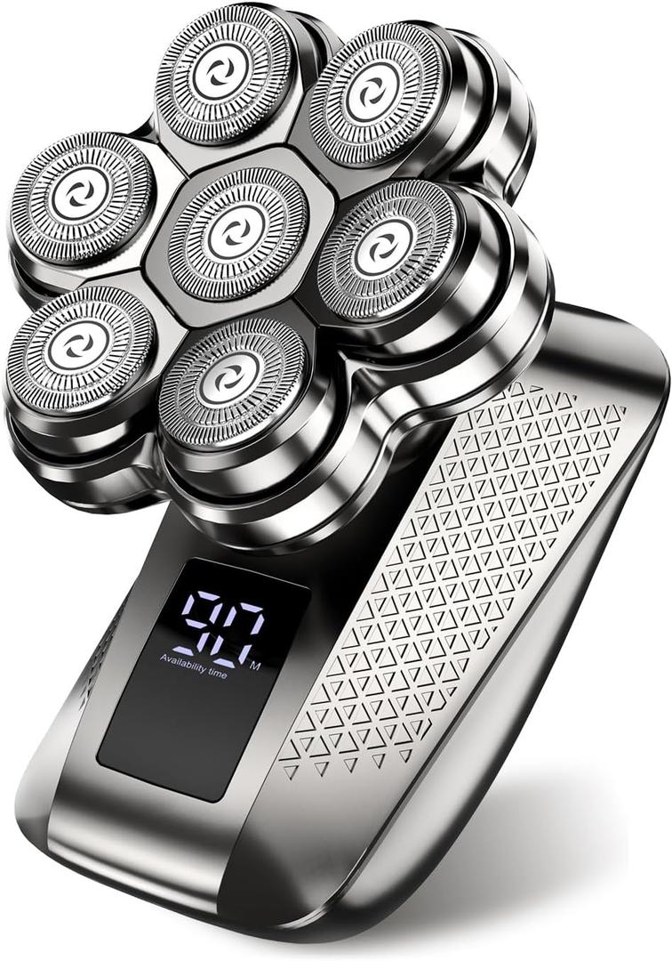 Head Shavers for Bald Men, 7D Electric Razor for Men, IPX7 Waterproof Dry/Wet Detachable Head Shaver, LED Display, Fast Charging, 5-in-1 Pro Grooming Kit, Travel-Friendly, Ideal Gift Choice