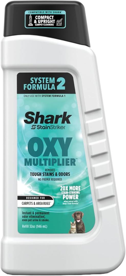 Shark StainStriker OXY Multiplier Formula for All Shark Portable & Upright Carpet Cleaners, Formulated for All Carpets, Upholstery & Area Rugs, Instantly Eliminates Odors, 32oz, EXOX32