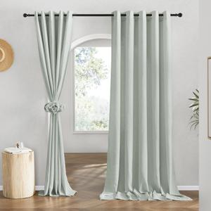 NICETOWN Linen 78 inch Curtains for Kitchen Window, Grommet Thick Flax Linen Sage Green Small Window Treatments Privacy Assured with Light Filtering for Cafe/Kids Room, W68 x L78, 2 Panels