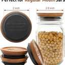 6 Pcs Acacia Wood Mason Jar Lids Regular Mouth Canning Jars Supplies Decorative Small Mouth Mason Jar with Wooden Lid Silicone Reusable Can Lids for Jars Tops Glass Cover Canning Accessories