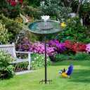 Bird Bath with Solar Powered Fountains for Hummingbirds, Stable Stylish Design with 5-Prong Base Stake Plastic Bird Bath for Outside Patio Yard Garden(Gift)