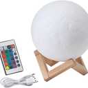 3D Color-Changing Moon Lamp - 16 Different Colors - Remote Control - Realistic Moon Surface - Rechargeable - Great Space Lover Gift - Includes USB Charging Cable - 6.5" Diameter - 100% PS