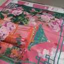 Dunzy 33'' x 33'' Mahjong Mat with Carrying Bag Non Slip Noise Reduction Gaming Mat Rubber Mahjong Table Cover Accessories Gifts for Poker Board Games Dominoes(Pink and Green,Garden)