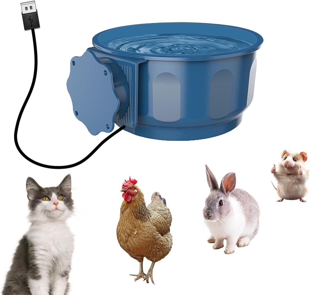 ENJOYING Heated Water Bowl for Cats Indoor, 0.6 L, Thermal Water/Food, Hanging Heated Pet Bowl for Rabbits Chickens Small Dogs Birds, Pet Cage Dish Crate Use, Self-Assembly, Blue