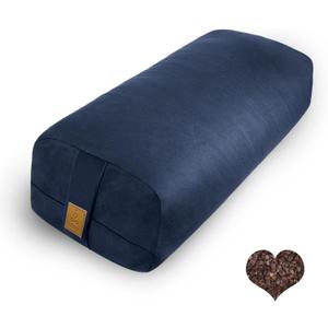 FelizMax Organic Buckwheat Bolster (24X10.5X5.5 in) Yoga Bolster Supportive Yoga Cushion for Restorative Yoga Accessories Rectangular Meditation Pillow 100% Cotton Cover Yoga Pillow (Navy Blue)
