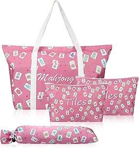 4 Pcs Empty Mahjong Bags Set for Tiles and Racks 25x14x9 Inch American Mahjong Carrying Bag Tote Tiles Bag and Racks & Pushers Drawstring Closure Bags(Novelty)
