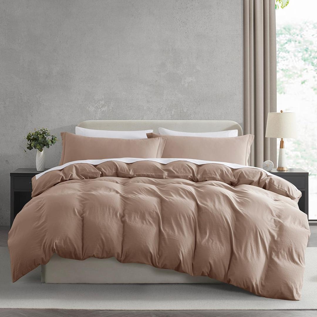 Nestl Khaki Duvet Cover Full Size - Soft Double Brushed Full Size Duvet Cover Set, 3 Piece, with Zipper Closure, 1 Duvet Cover 80x90 inches and 2 Pillow Shams