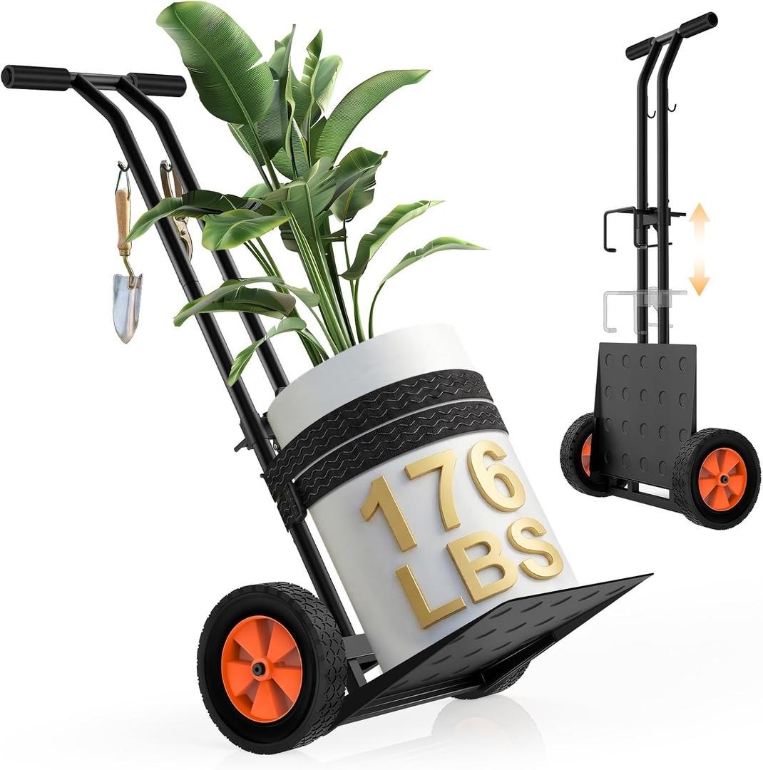 Plant Caddy with Wheels, USA Original Patent, 176 lbs Plant Dolly Cart, Foldable Plant Mover Cart with Adjustable Grabbing Arm and Strap for Large Plant Pots, Indoor & Outdoor Use, Carbon Black