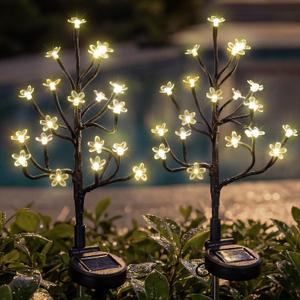 Solar Garden Lights Outdoor Waterproof,Garden Decor Solar Flowers For Outside Decorative,2Pack 2Modes Solar Powered Fairy Outdoor Decorations for Yard Patio Pathway, Gardening Gifts Mothers Day (Warm White)