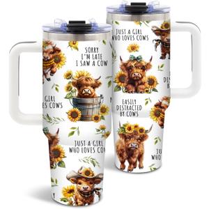 DUUV Highland Cow Gifts for Women Girls, Highland Cow Tumbler Cup, Christmas Birthday Gifts for Cowgirls, Just A Girl Who Loves Cows, Funny Cowgirl 40 Oz Tumbler with Handle, 1PCS
