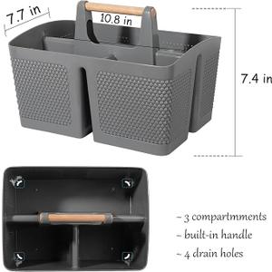 rejomiik Portable Shower Caddy Basket Plastic Cleaning Caddy Organizer Storage Tote with Handle for Bathroom, College, Dorm Room Essentials, Gray