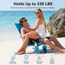 2PCS Folding Beach Chair with Umbrella, Low Profile Portable Sand Chair for Adults, Breathable Mesh Beach Seat with Cup Holder, Heavy Duty Lightweight Camping Chair, Ocean Blue with Light Blue