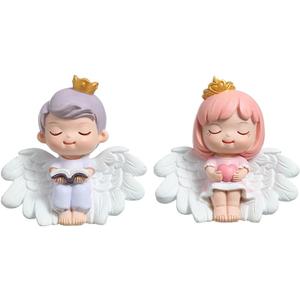 1 Pair Angel Cake Topper Figurines Angel Prince Princess Sculpture Cake Decoration Christmas Desktop Ornaments Home Table Centerpieces Baby Shower Birthday Party Supplies