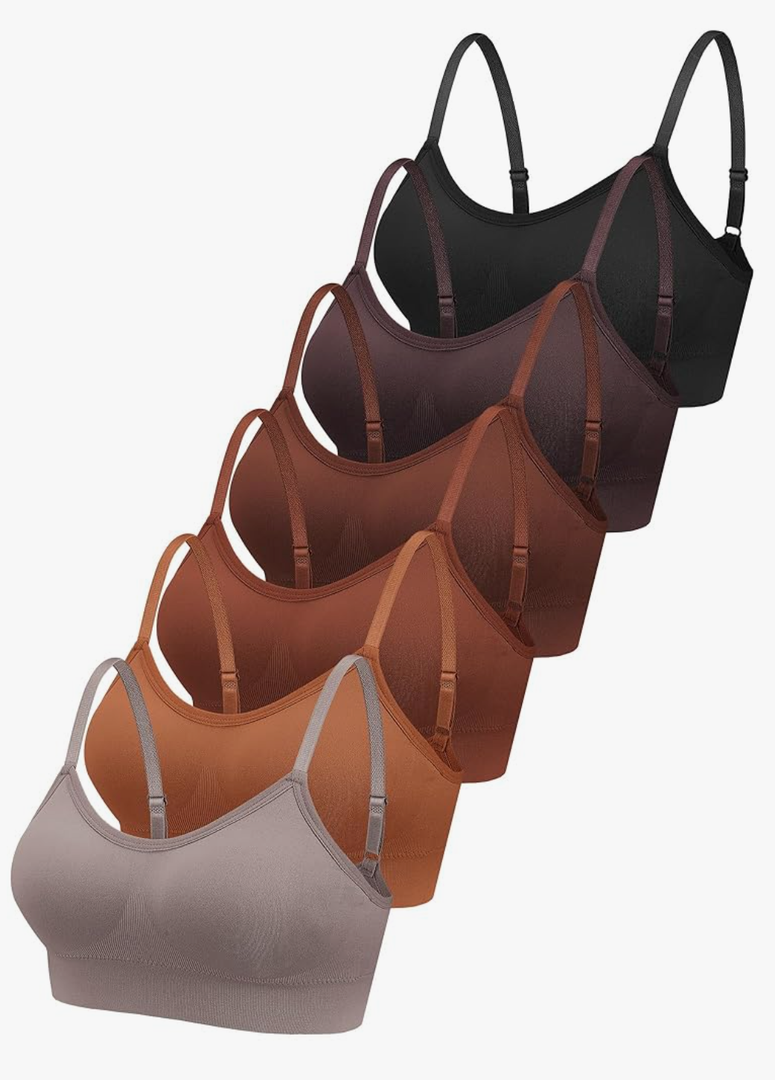 Geyoga 6 Pcs Sports Bra for Women, No Underwire Wireless Bralette Support Padded Cami Bra Seamless Camisole Tank Top, L-XL