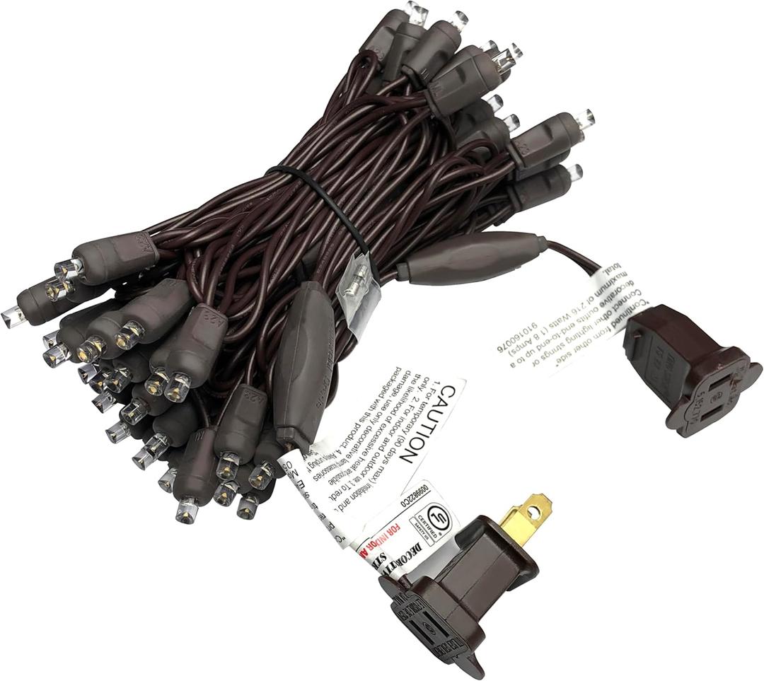 UL Listed 50 Count 5MM Mini Christmas String Lights,17FT 5MM Wide Angle LED Brown Wire Lights, Attachable String Lights for Garden Patio Trees Holiday Party Home Indoor & Outdoor Decor (Cool White')