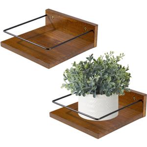 ARTORA Wall Mounted Plant Holder, Wooden Floating Shelves for Flower Pot Wall Hanging Wood Rack Farmhouse Small Decorative Wall Shelf for Bedroom Living Room Bathroom Porch Balcony Decor (2 Pack)