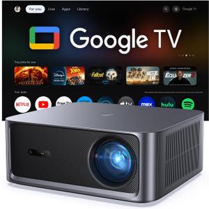HAPPRUN 3000 ANSI Lumens Outdoor Projector with Official Google TV, 4K Supported Smart Movie Projector, Dolby Audio, Auto Focus & Keystone, WiFi 6 and Bluetooth for Indoor & Outdoor Movies,Black
