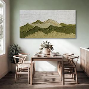 Dolidoteart Green Beige White Mountain Wall Art, Hand Painted Oil Painting on Canvas, Large Landscape Wall Decor for Living Room Bedroom Office, Horizontal 24x48 Inch