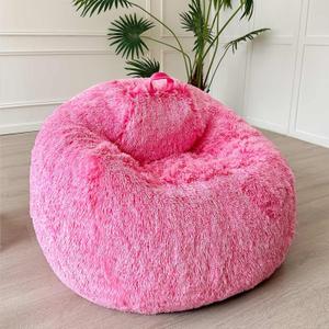 LIFEREVO Fluffy Faux Fur Bean Bag Chair Cover (No Filler), Ultra-soft Stuffed Animal Storage Bean Bag Cover for Kids Girls, Premium Furry Beanbag Cover for Organizing or Plush Toys (Ombre Hot Pink) (Large)