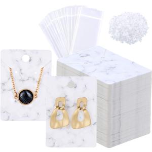 800 Pieces Marble Earring Necklace Display Card Holder Set 200 Pieces Jewelry Display Cards Kraft Paper Tags 400 Earring Backs 200 Seal Bags for Jewelry Packing 2 x 2.8 Inch