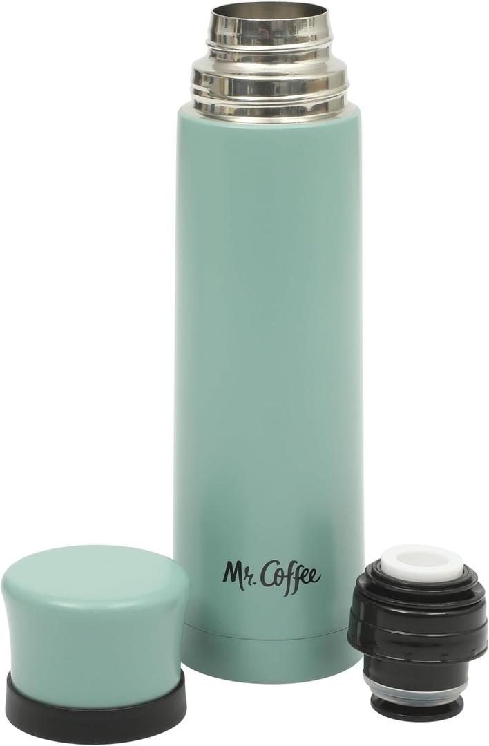 Mr. Coffee Silverleaf 23 oz Stainless Steel Thermal Bottle Double Wall Vacuum Insulated Travel Mug with Leak-Proof Lid, Teal Hot & Cold Beverage Flask for Work, Commute, or Camping