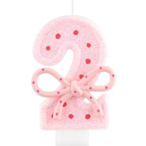 Pink Glitter Bow Cake Candles,2nd Birthday Candles,3.5 inch Large Size Pink Macaroon Number Candles Cake Topper Decorations for Kids Girls Adults Birthday Wedding Anniversary Party Supplies