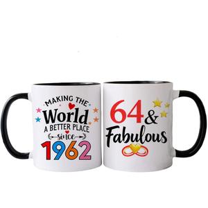 1962 64th Birthday Gifts For Women Coffee Mugs, 64 year old Birthday Gift Ideas for Women Her Man, Dad, Husband, 64th Birthday Cups Black White 11oz (64)
