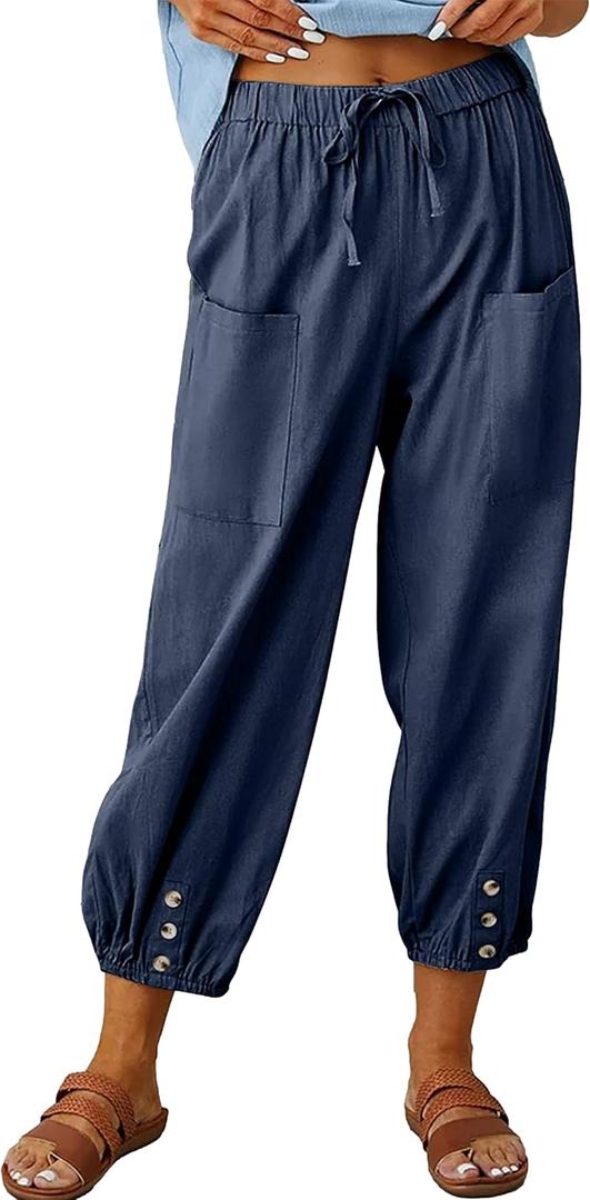 Bozanly Women's Casual Lantern Harem Loose Capris Pants Summer Yoga Slacks Trousers with Pockets, XL