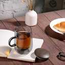 glastal Tea Infuser Mug 14.5oz Glass Tea Cup with Removable Stainless Steel Infuser and Lid, Double-walled Black Glass Tea Cup Teacup for Loose Leaf Tea, Birthday for Parents Dad Mum Friends Office (Type 2 Black)