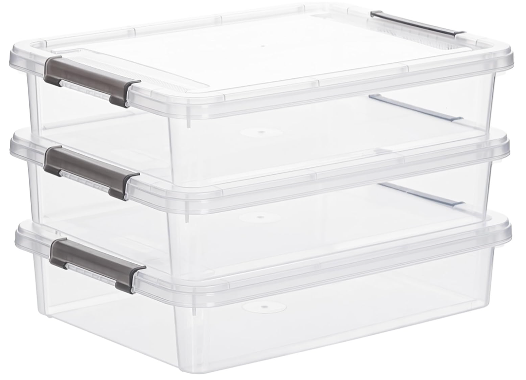 Citylife 3 PCS Plastic Storage Bins with Latching Lids Portable Project Case Clear File Box Stackable Storage Containers for Organizing A4 Paper, Photo, Document, Scrapbook