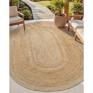 DEXI Jute Area Rug Natural Fiber 5x8 Oval, Woven Braided Durable Farmhouse Design Rugs for Living Room, Bedroom Dinning Room Office Outdoor Patio, Natural