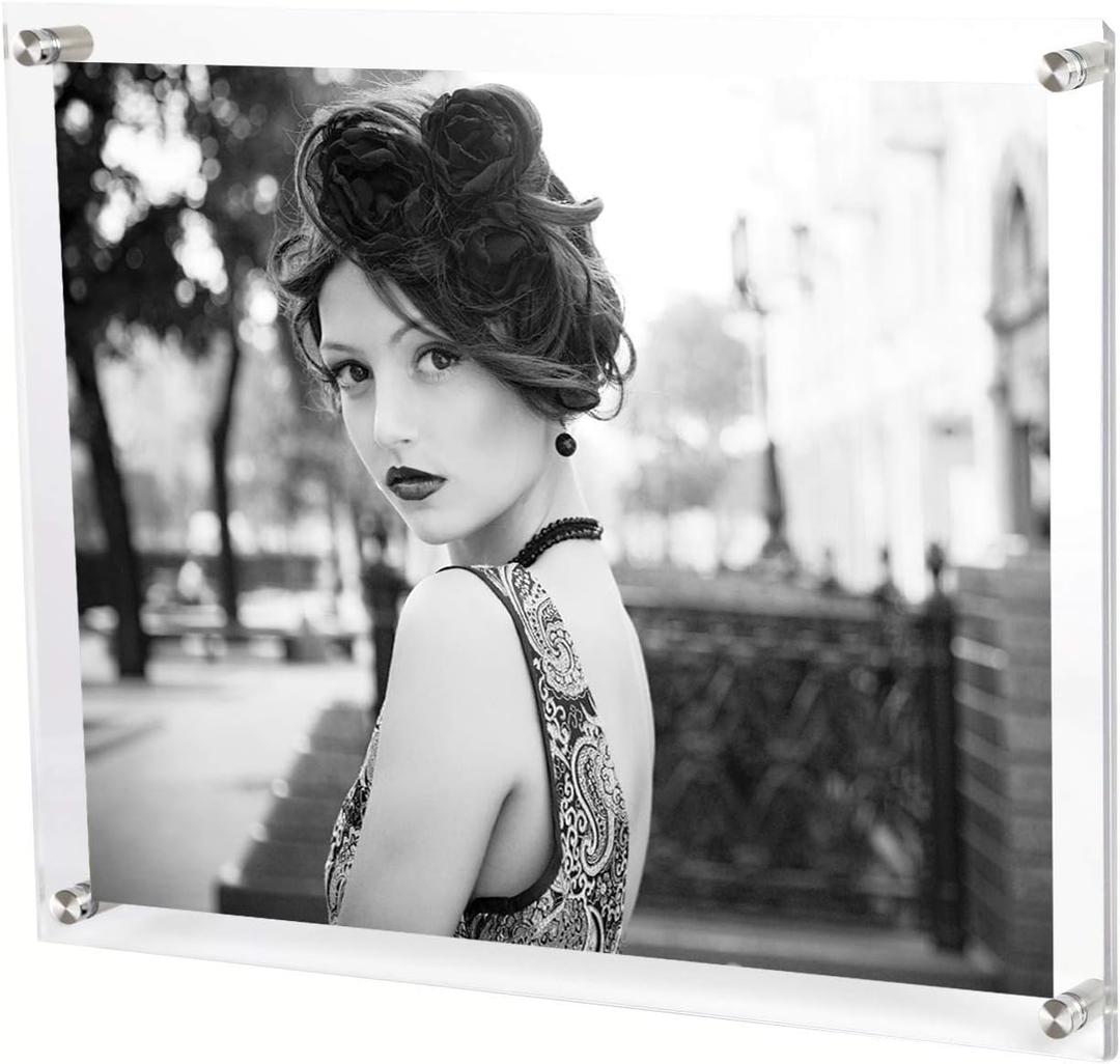 8.5x11 Acrylic Picture Frames Wall Mount Photo Frame Frameless Clear Floating Frame for Document Certificate Artwork (2 pack)