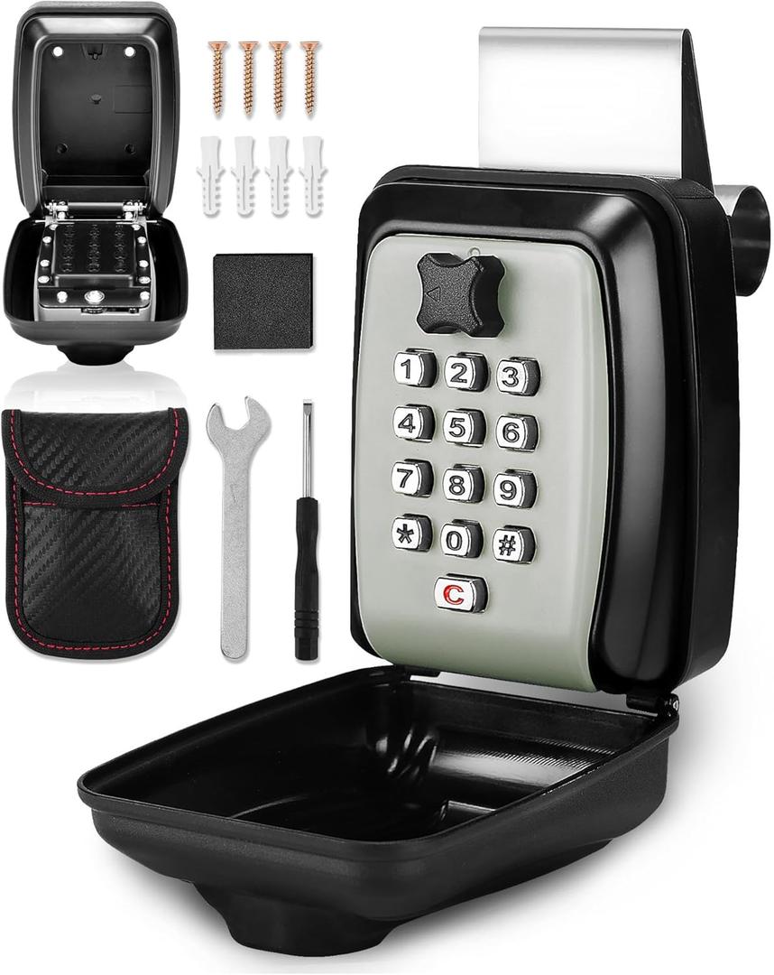 Tevlaphee Car Lock Box Punch Button Combination Car Window Key Safe Box Portable Key Storage Waterproof Security Lock Boxes for Keys,Credit Cards and Cash