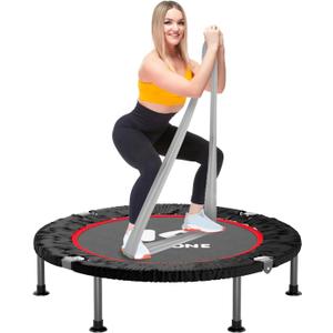 40" Mini Flodable Spring Rebounder Trampoline for Adults, Small Exercise Trampoline for Indoor Workout and Fitness, Purple Resistance Band Included, Max Load 330 LBS
