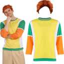 Halloween Hotel Costume Set yellow and Green T Shirts Orange Short Wig for Adult Cosplay Party (X-Large)