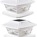 Davinci Lighting Flexfit Solar Outdoor Post Cap Lights - Includes Bases for 4x4 5x5 6x6 Wooden Posts - Bright LED Light - Pearl White (2 Pack)
