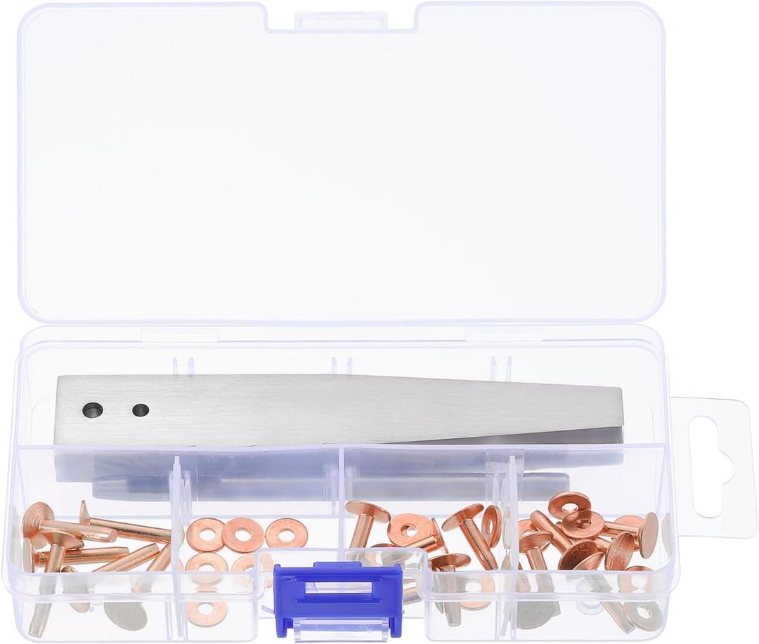 uxcell 18Set 3 Sizes Copper Rivets and Burrs Assortment Kit, Solid Leather Fastener with Burrs Setter and Rivet Fastener Install Setting Tool for Leather DIY Craft Supplies, Copper Tone
