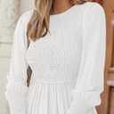 ZESICA Women's Casual Long Sleeve Crew Neck High Waist Smocked Flowy Tiered Midi Dress (White, M)