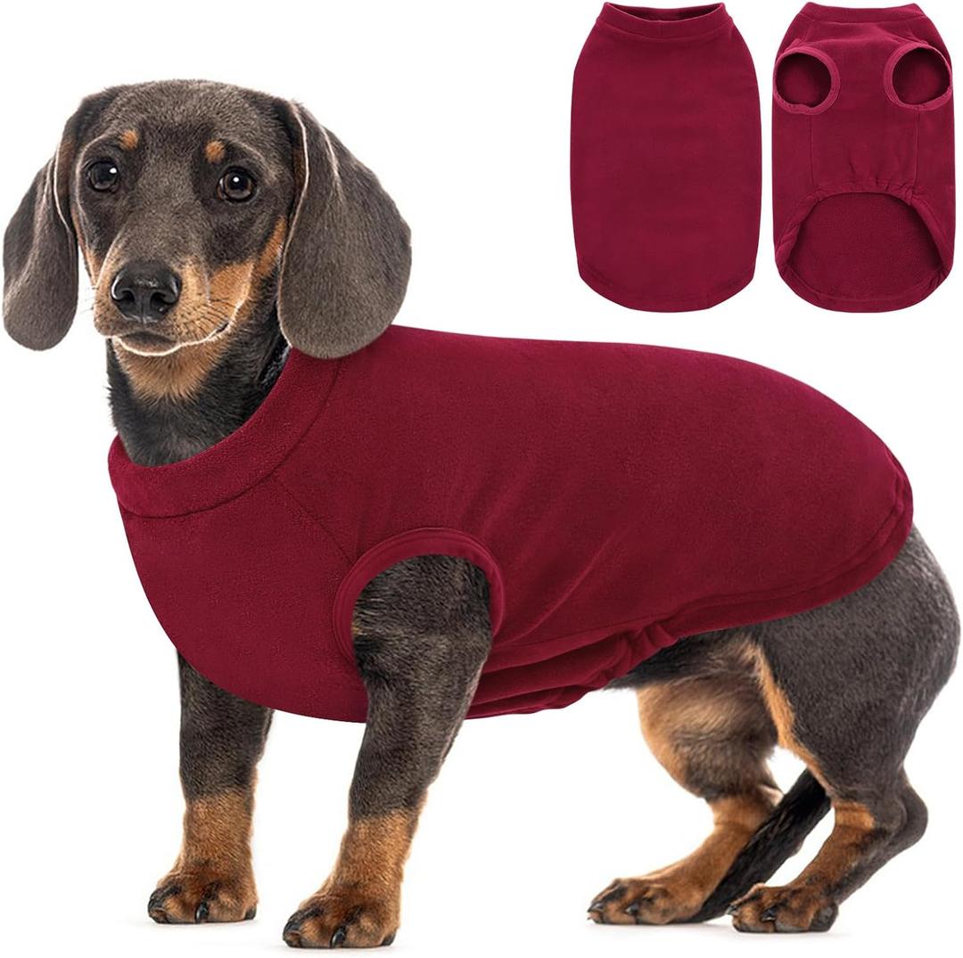 AOFITEE Medium Fleece Dog Sweater, Stretchy Dog Fleece Pullover for Boy Girl, Cozy Sleeveless Dogs Sweatshirt for Fall Winter, Thermal Oli Pet Sweaters Indoor Outdoor, Red M