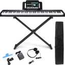88 Key Digital Piano, Electric Piano Keyboard with Semi Weighted Keys, Keyboard Piano with Sustain Pedal, Power Adapter, Stand, Carrying Case, Headphones, USB-MIDI Compatibility, for Beginner Adults