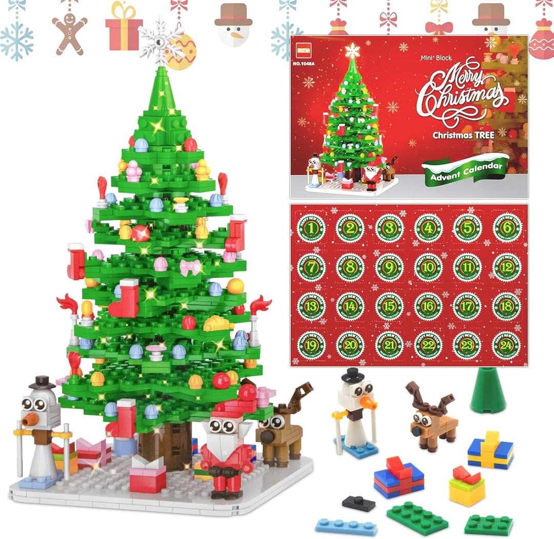 Advent Calendar 2025, 24 Days Christmas Countdown Calendar Christmas Tree Building Blocks Set, Christmas Gifts for Adults, Teens, Kids