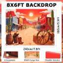 8X6ft Large Cartoon Desert Backdrop Wild West Desert Sand Cactus Photography Background Western Rodeo Birthday Party Decoration with 32.8Ft Ribbon and Wanted Photo Booth