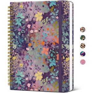 Taja Spiral Journal Notebook for Women, Pretty Hardcover Lined Notebook for Work & Note Taking, Aesthetic Cute Journal for Writing, 140 Pages, 6"x8", Lavendar Floral
