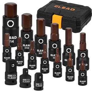 16-Piece Metric Hex Bit Socket Set - Premium S2 Steel 2mm-14mm Allen Socket Set with Socket Adapters, 1/4”, 3/8” and 1/2” Drive | Professional Mechanic Garage Tools