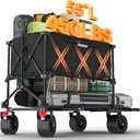 400L Large Double Decker Wagon Collapsible, 450lbs Beach Wagons Carts Foldable Heavy Duty, 55" Extended Utility Folding Cart for Camping, Garden, Sports, Grocery, Shopping (Black)