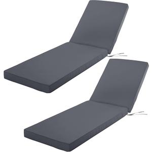 Outdoor Chaise Lounge Cushion Set of 2, Fadesafe Water-Repellent Lounge Deck Reclining Chair Cushions for Patio Furniture Lawn Pool Resort Hotel, 80x26x3 Inch, Dark Grey