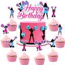 JOYMEMO 25Pcs Cheerleading Birthday Cake Decorations, Pink Blue Happy Birthday Cake Topper Cheerleader Cupcake Toppers for Girl, Double Sided Gymnastic Dance Themed Party Supplies